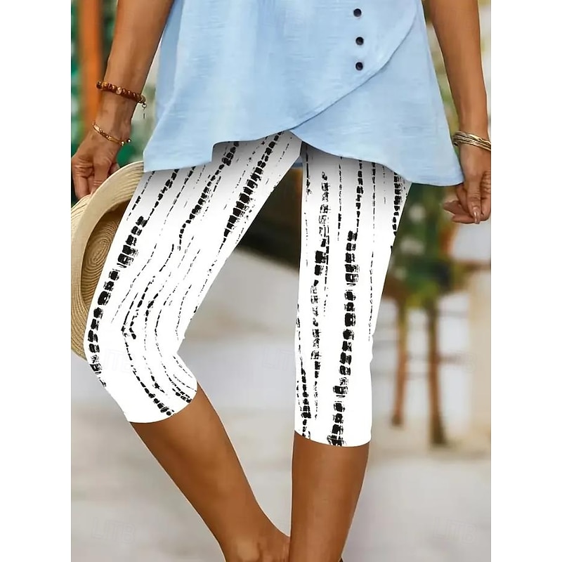 Women's Leggings Capri Pants High Elasticity Vacation Vintage Fashion Full Length Mid Waist Floral Graphic Printing Thermal Warm Breathable Soft Stretchy Outdoor Daily Beach Black White