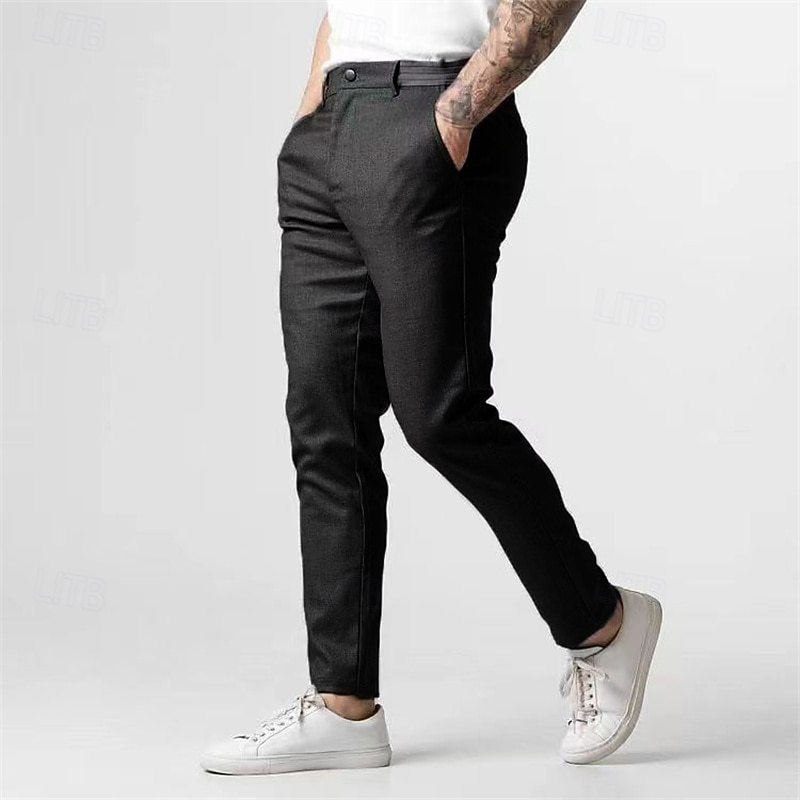 Men's Linen Pants Trousers Chinos Summer Pants Pocket Plain Comfort Breathable Vacation Daily Holiday Simple Casual Dark Brown Black3