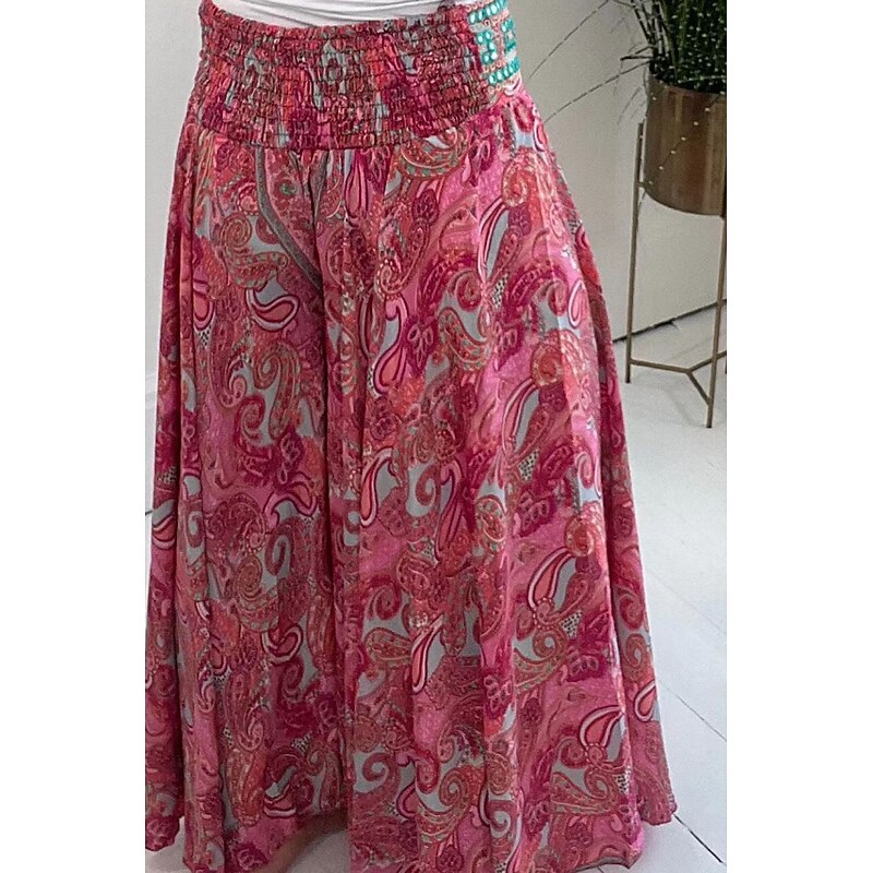 Women's Slacks Pants Trousers Casual Full Length Natural Flower Elastic Waist Printing Outdoor Comfortable Street Going out Magenta Green Summer Regular Fit2