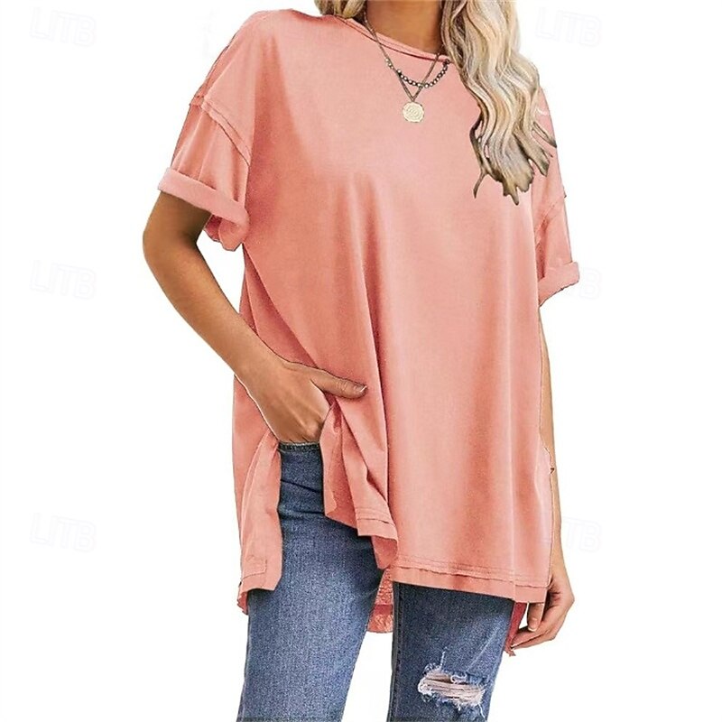 Women's T Shirt Plain Fashion Modern Short Sleeve Crew Neck Regular Tops Daily Black White Pink Summer