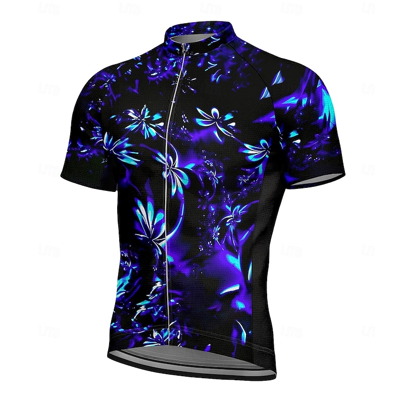 Men's Cycling Jersey Graphic Plants Floral Botanical Short Sleeve Bike Tee Tshirt Top with 3 Rear Pockets UV Resistant Quick Dry Front Zipper Reflective Strips Sports Royal Blue Clothing Apparel