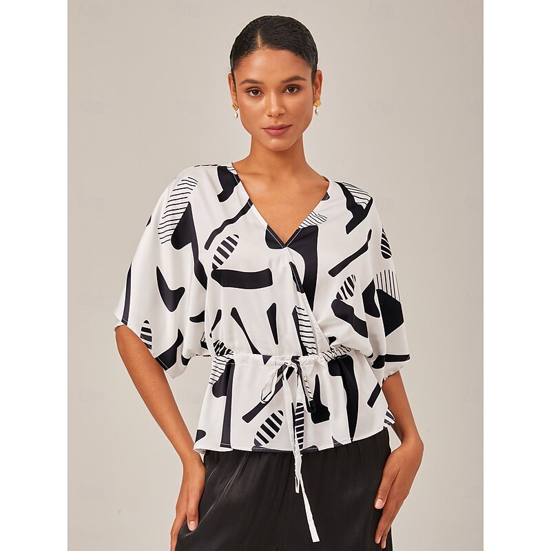 Geometric Ruched Dolman Sleeve Top