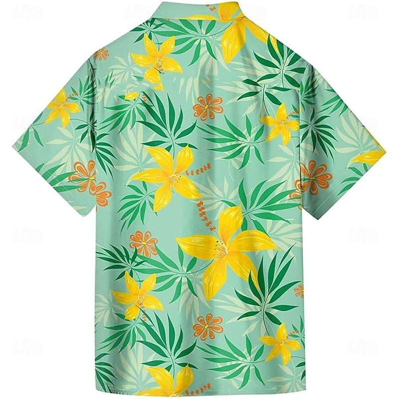 Men's Tropical Flowers Palm Leaf Shirt Summer Hawaiian Shirt Button Up Shirt Short Sleeve Hawaiian Resort Vacation Holiday Beach Wear Summer Spring Turndown 3D Print Collared Shirts Blue Green2