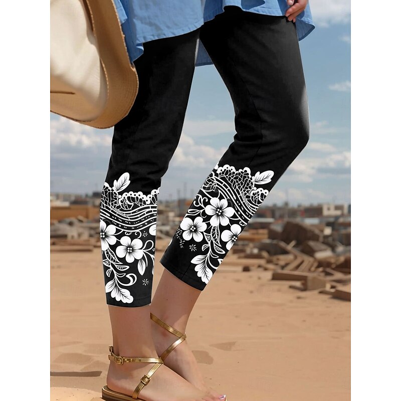 Women's Leggings Vacation Vintage Fashion Ankle-Length High Waist Colorful Floral Graphic Printing Thermal Warm Soft Breathable Stretchy Vacation Casual Daily Black Pink Blue Spring Slim Fit3