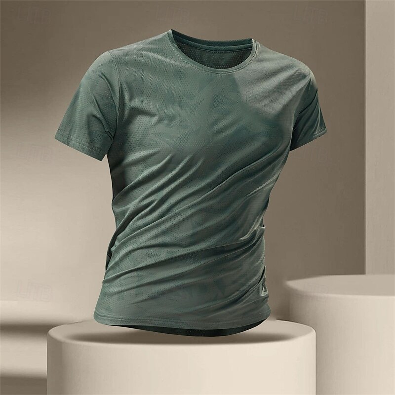 Men's Gym Shirt Athletic Shirts Golf Shirt Crew Neck Short Sleeves Casual Daily Gym Quick dry Breathable Camouflage Black White Activewear Polyester Sport Outdoor