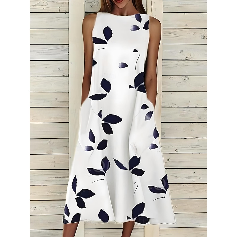 Women's Midi Dress Sundress A Line Dress Summer Dress Elegant Vacation Casual Regular Fit Floral Graphic Sleeveless Crew Neck Light Pink White Pink Blue Summer