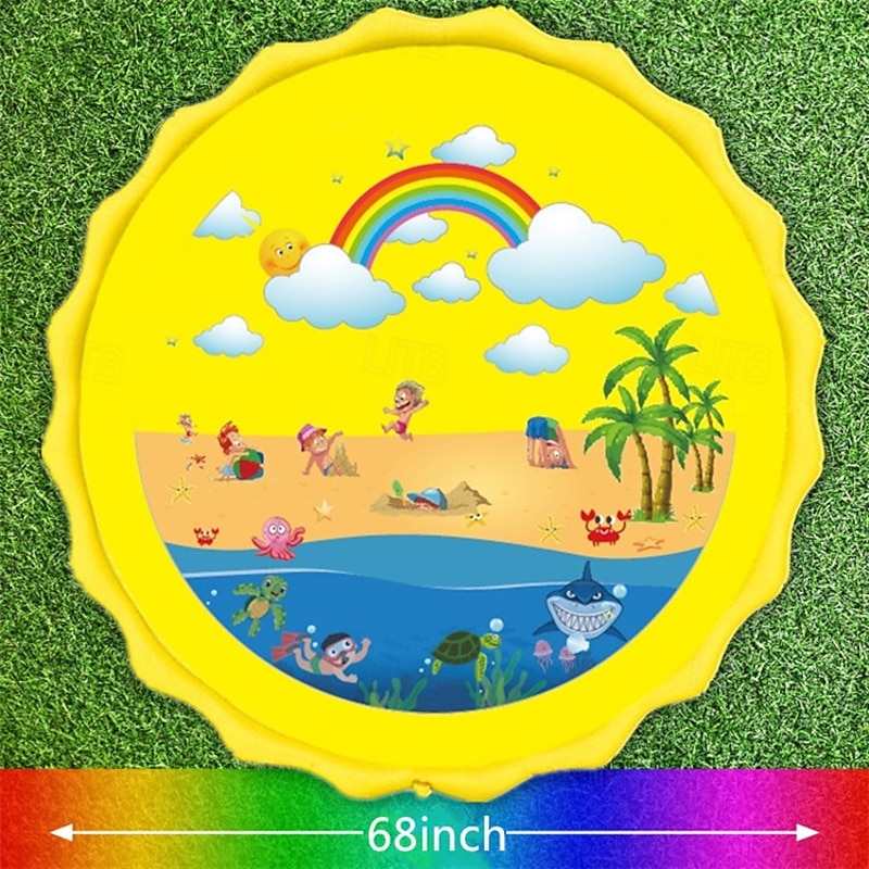68inch Outdoor Water Play Mat  Multi-Color Marine Life Design  Durable PVC Splash Pad with Sprinkler Features Non-Slip & Inflatable  Ideal for Lawn and Garden Fun Water Toys4