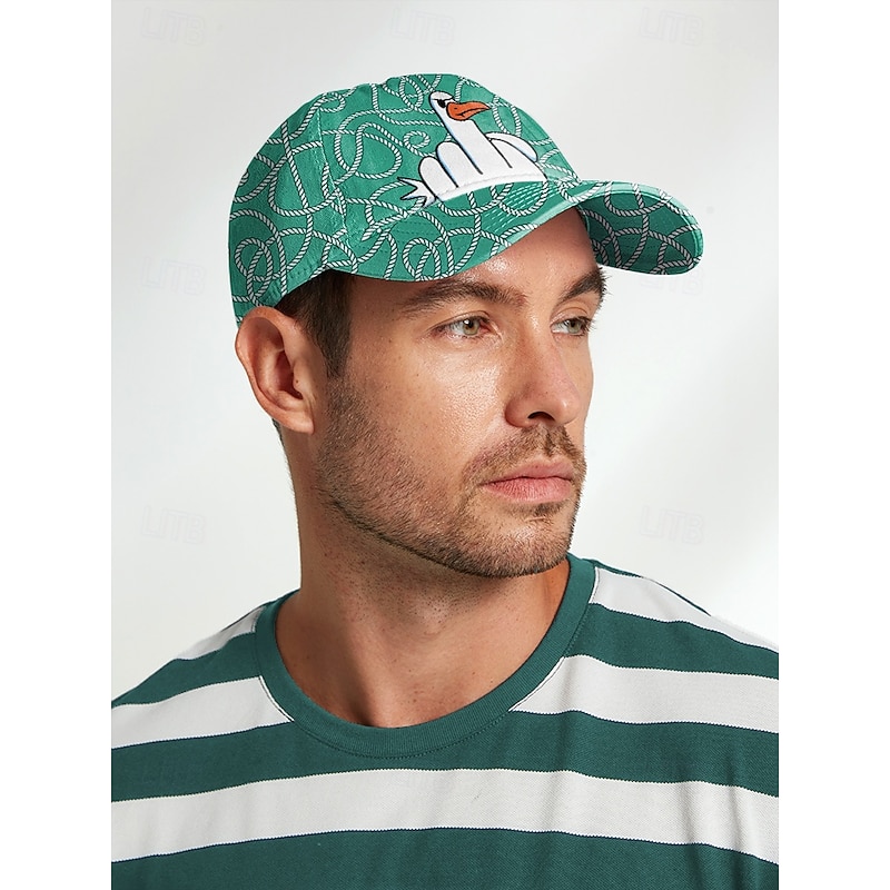 Men's Cartoon Duck Print Baseball Cap - Funny Middle Finger Design, Adjustable Snapback Cap, Casual Street Style, Suitable for Outdoor, Travel or Summer Activities