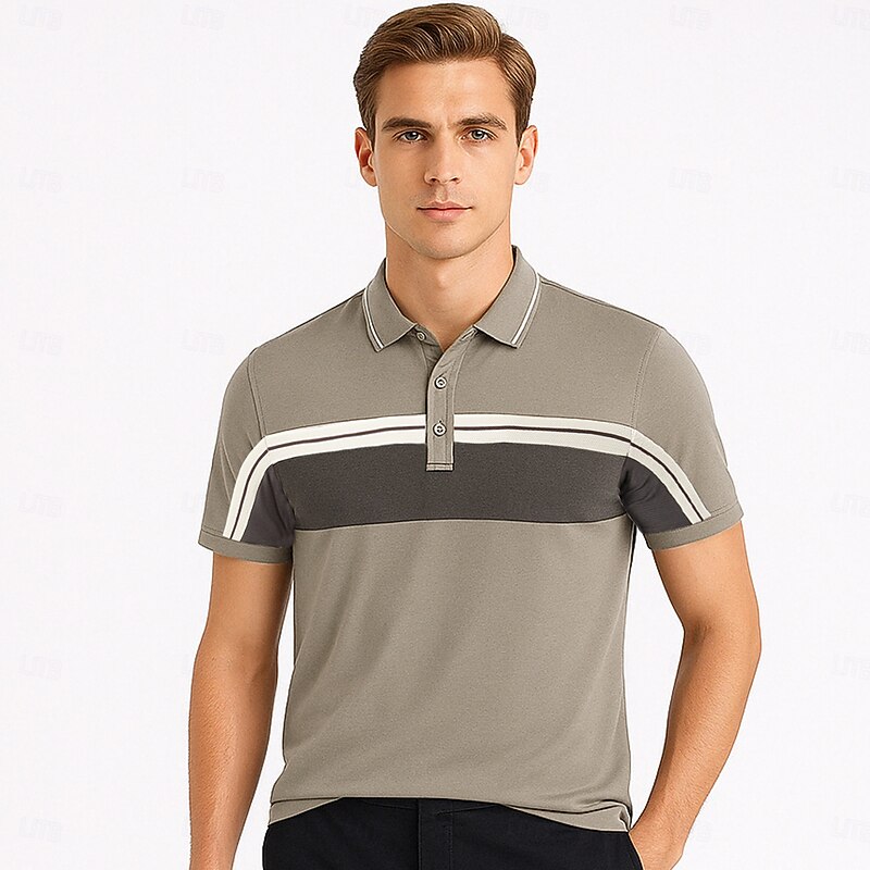 Men's Polo Knit Polo Sweater Business Casual V Neck Short Sleeve Formal Color Block Patchwork Buttons Summer All Seasons Black White Coffee Polo2