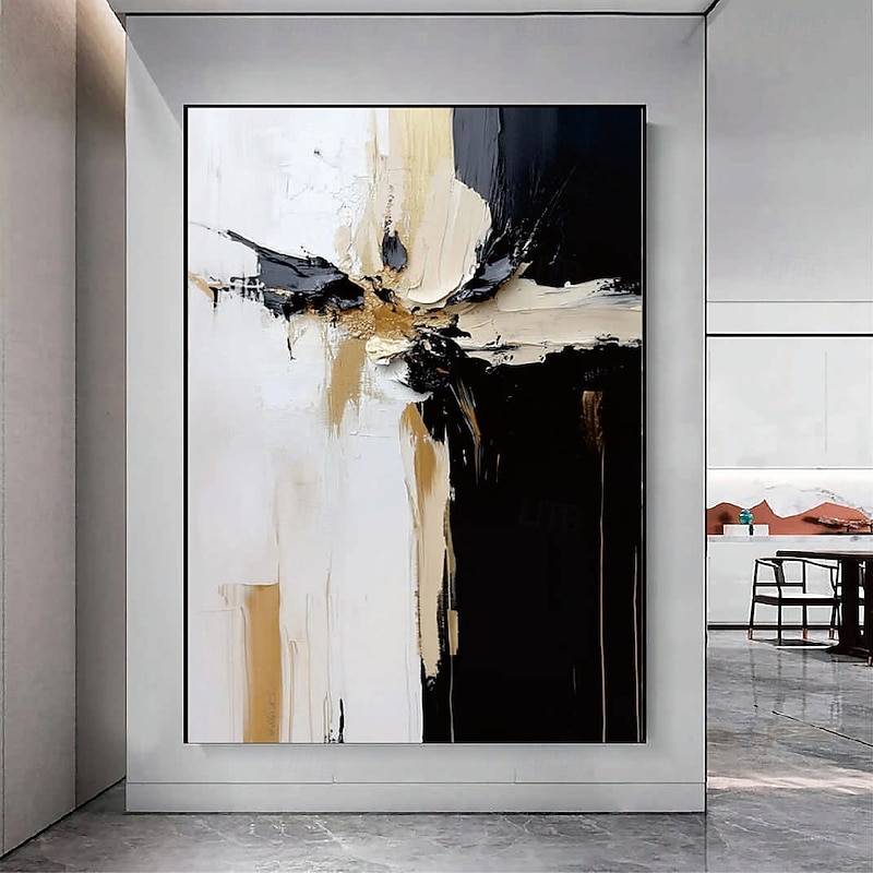 Large oil painting Hand painted white and black oil painting hand painted Wall Art Modern Abstract Painting on Canvas  Wall Art Neutral Abstract Wall Art  Wall Decor paintings