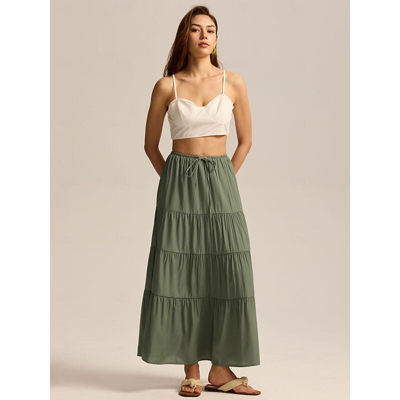 Medieval Cottagecore Maxi Skirt Cotton Skirt Retro Vintage Renaissance Ankle Length Skirt Solid Color Women's Fantasy Vacation LARP Ren Faire Adults'4