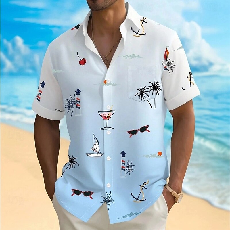Men's Coconut Palm Tropical Plants Shirt Summer Hawaiian Shirt Button Up Shirt Short Sleeve Hawaiian Vacation Holiday Beach Wear Summer Spring Turndown 3D Print Collared Shirts Front One Pocket