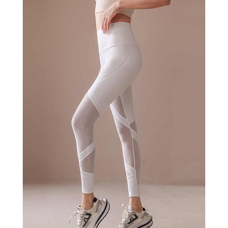 Women's Yoga Pants Yoga Leggings Mesh Butt Lift Tummy Control High Waist Pilates Gym Workout Workout Tights Solid Color Black White Blue Spandex Fall Sports Activewear Stretchy Skinny2