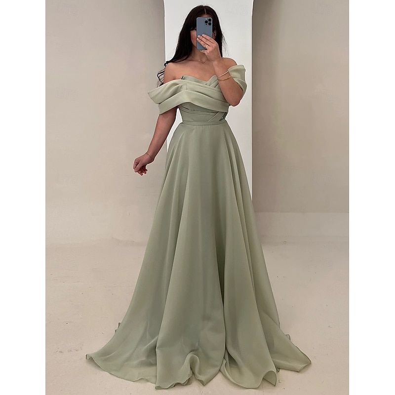 A-Line Evening Gown Elegant Dress Formal Wedding Floor Length Sleeveless Strapless Satin with Ruched