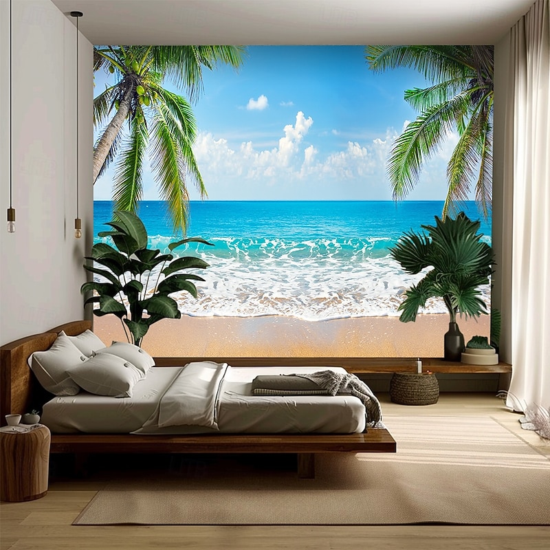Landscape Beach Ocean Tapestry Large Tapestry Mural Decor Photograph Backdrop Blanket Curtain Home Bedroom Living Room Decoration2