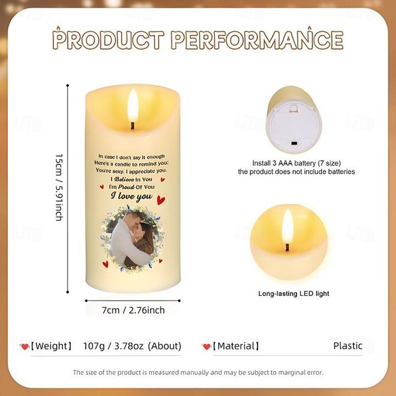 Personalized Photo LED Candle Custom Romantic Wedding Gift for Wife, Husband, Girlfriend or Boyfriend, Valentine's Day, Birthday, Anniversary Decoration2