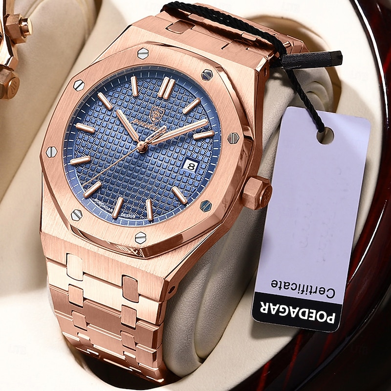 Luxury Brand Men's Watch, Waterproof Luminous, Date Week Display, Stainless Steel Quartz Wristwatch, Sports Design