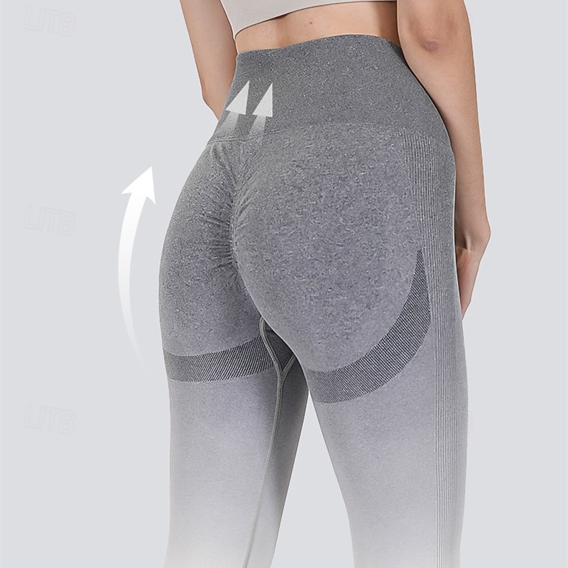 Women's Yoga Pants Yoga Leggings Elastic Waistband Butt Lift Tummy Control Pilates Gym Workout Workout Pants Color Gradient Gray Fall Sports Activewear Stretchy Slim3