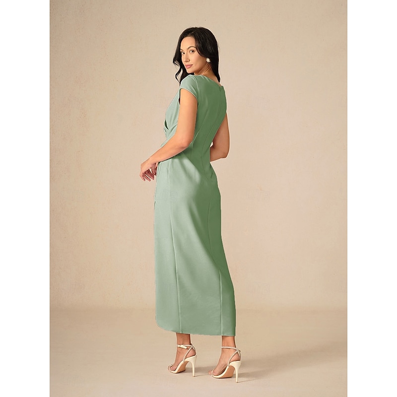 Women's Tea Length Wrap Dress Elegant Party Birthday Wedding Vacation Wedding Guest Regular Fit Solid Color Short Sleeve V Neck Sage Green Summer Spring Fall3