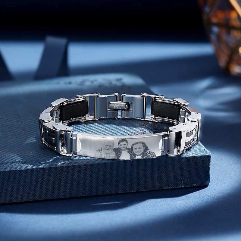 Personalized Photo Bracelet Custom Best Gift for Dad for Men Family, Lover, Friend - Engraved with Precious Memories for Elegant and Meaningful Keepsake