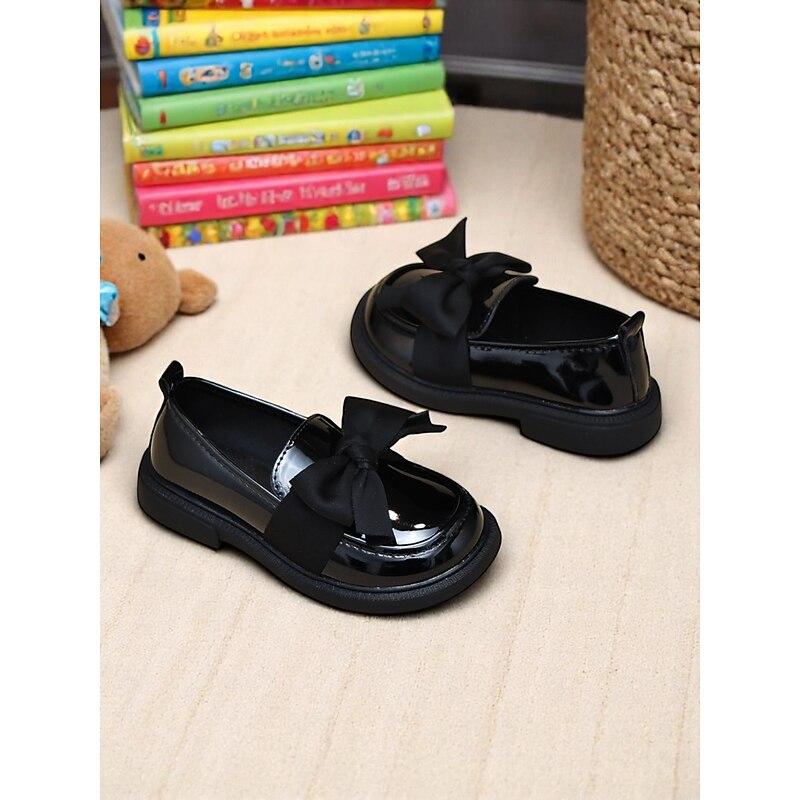 Little Girls' Black Patent Loafers with Big Bow – Cute and Comfy School Shoes for Kindergarten and Grade School4