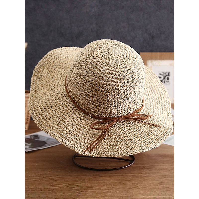 Women's Wide Brim Straw Sun Hat with Bowknot, Foldable Beach Hat for Summer Travel and Outdoor Vacation3