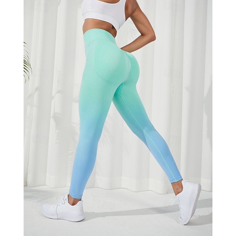 Women's Yoga Pants Yoga Leggings Elastic Waistband Butt Lift Tummy Control Pilates Gym Workout Workout Pants Color Gradient Pink Purple Green Fall Sports Activewear Stretchy Slim3