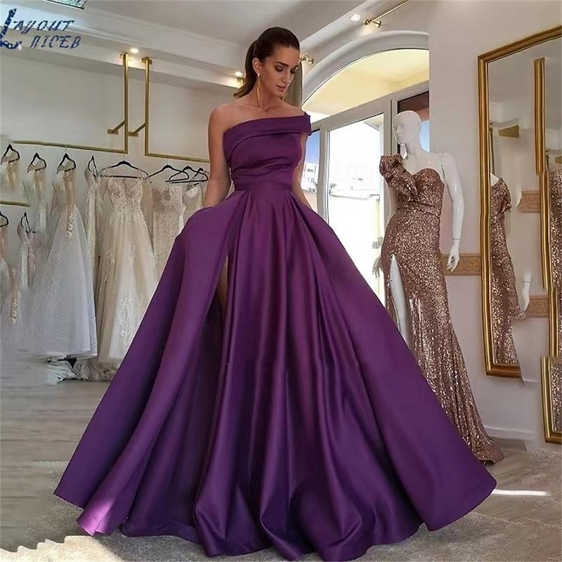A-Line Quinceanera Dresses Elegant Dress Wedding Wedding Guest Floor Length Sleeveless One Shoulder Polyester Backless with Slit4