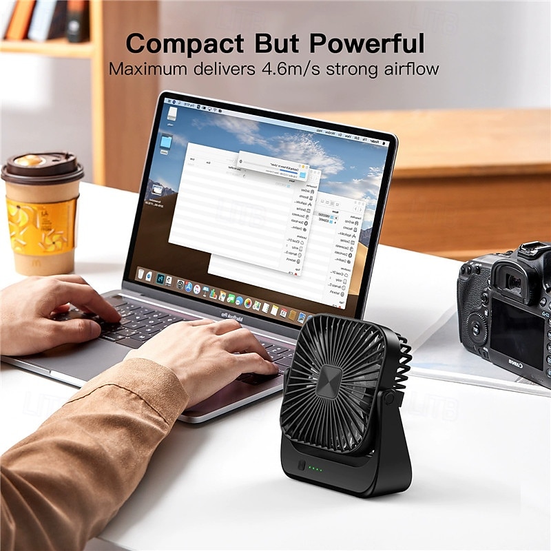 Mini Portable Brushless Fan with LED Display, 3-Speed Wind, 3000mAh Battery, USB-C, Rugged Build for Outdoor/Desk Use2
