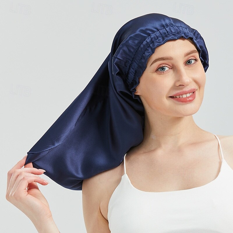 Silk Long Elastic Band Long Hair Sleeping Cap Breathable Windproof Warm Silk Mulberry Silk Elastic Hair Cap Hat