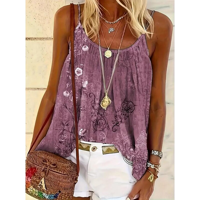 Women's Blouse Floral Graphic Bohemia Daily Hawaiian Sleeveless Strap Regular Tops Daily Print Backless Pink Blue Green Gray Summer Spring4