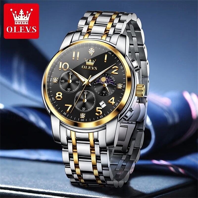 OLEVS Hot Mens Watch Original Brand Multifunctional Chronograph Quartz Watch Waterproof Moon Phase Watch2