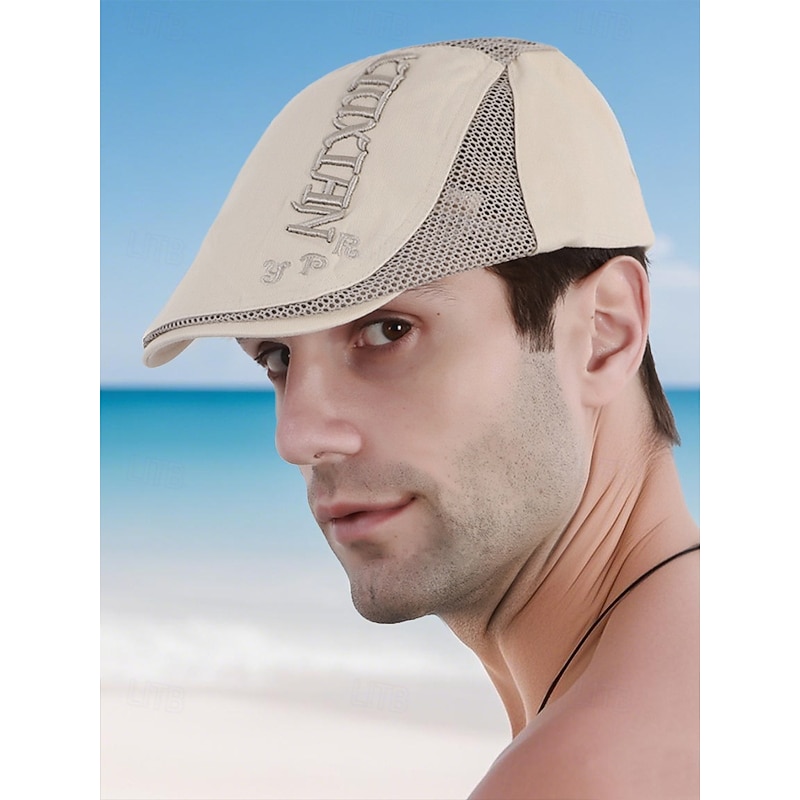 Men's Lightweight Breathable Cotton Flat Cap – Vintage Mesh Panel Newsboy Hat for Summer Travel, Beach & Casual Outings3