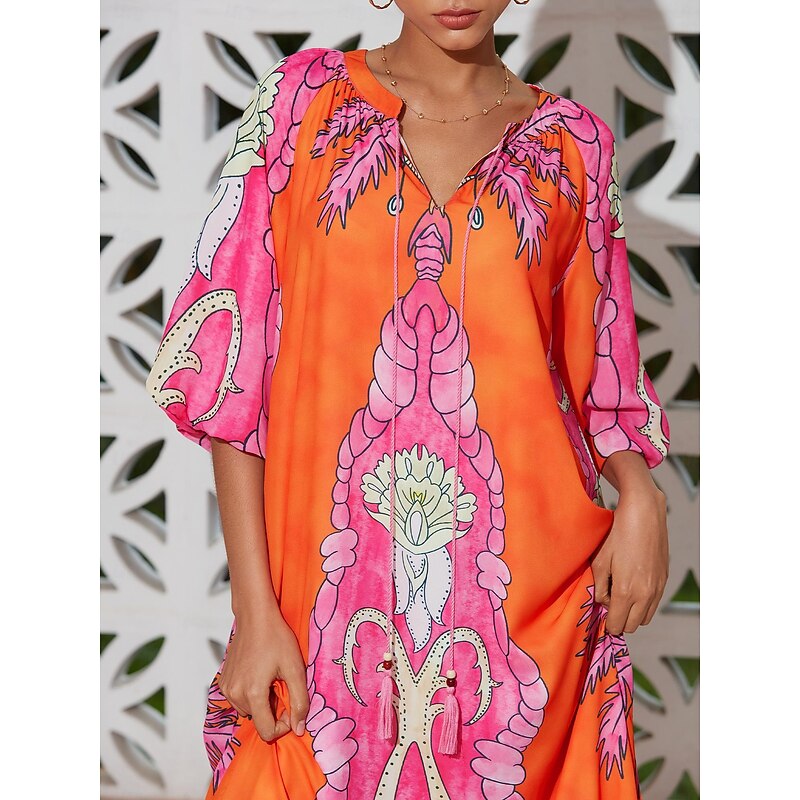 Chiffon V Neck Plant String Maxi Dress3