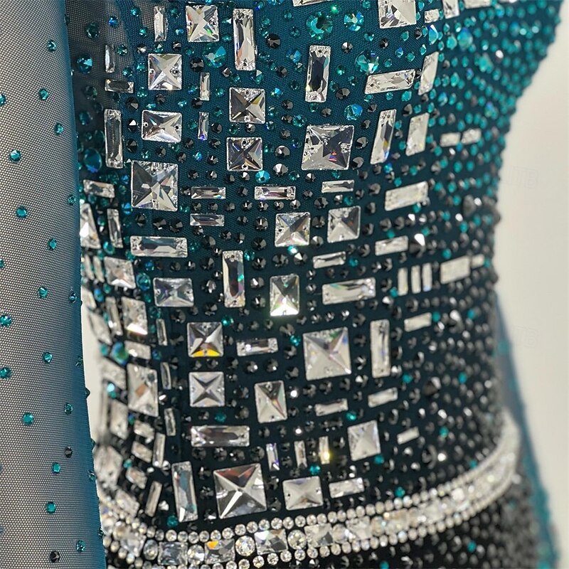 Figure Skating Dress Women's Girls' Ice Skating Dress Lake Blue Patchwork Asymmetric Hem Mesh High Elasticity Training Competition Skating Wear Classic Crystal / Rhinestone Long Sleeve Ice Skating3