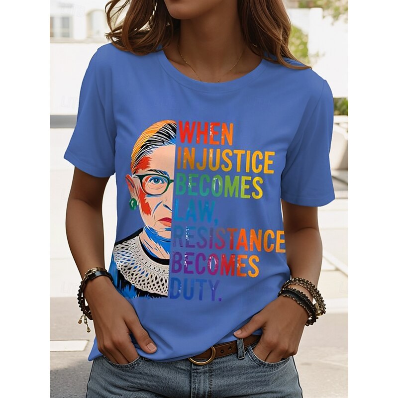 Women's T Shirt Graphic Letter Stylish Classic Casual Short Sleeve Crew Neck Regular Tops Daily Print Black White Pink Blue Purple Summer Spring3