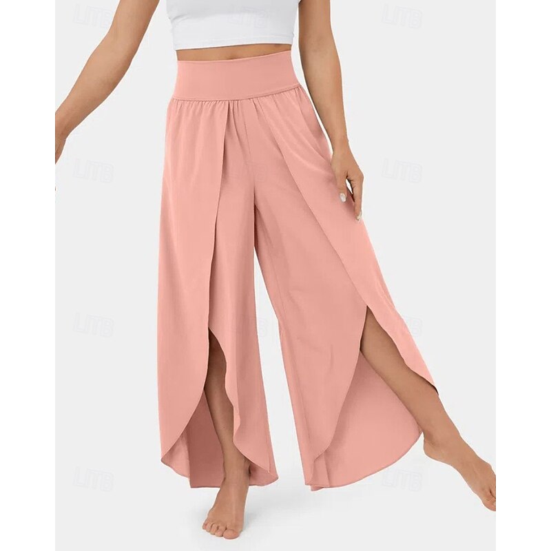 Women's Slacks Pants Trousers Casual Full Length Natural Plain Elastic Waist Split Comfy Comfortable Outdoor Going out carmine Dark red Forest Green Light Sky Blue Summer Regular Fit2