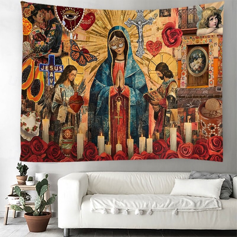 Cinco de Mayo Hanging Tapestry Mexico Our Lady of Guadalupe Folk Art Large Tapestry Mural Decor Photograph Backdrop Blanket Curtain Home Bedroom Living Room Decoration