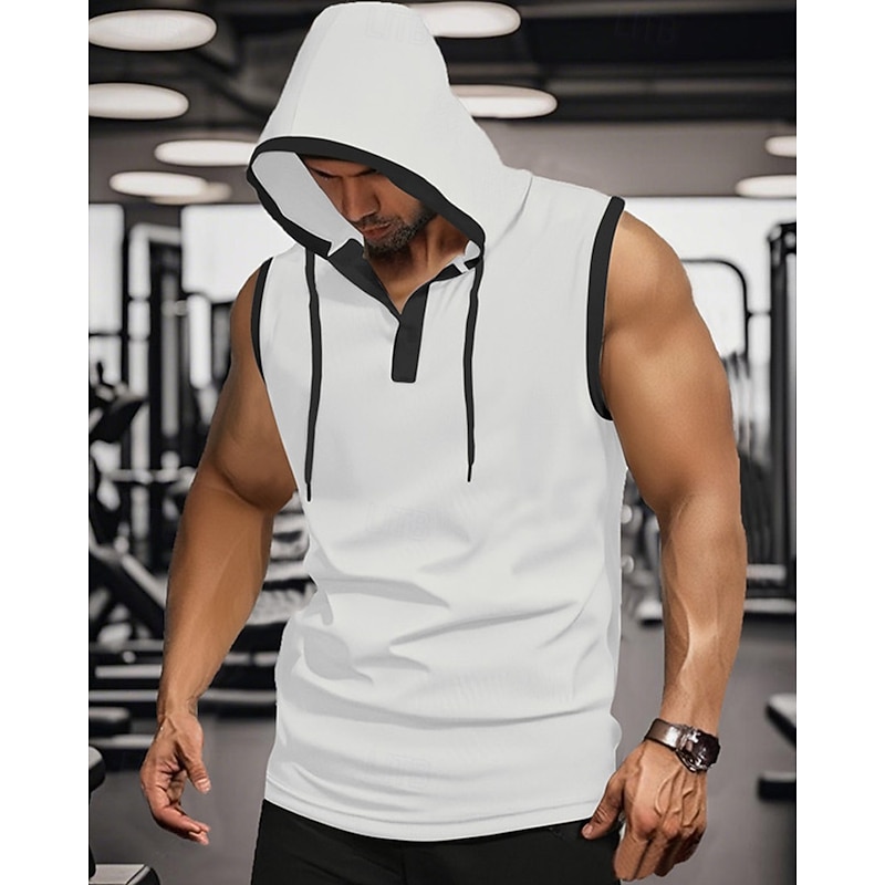 Men's Tank Top Vest Top Undershirt Sleeveless Shirt Sleeveless Hooded Summer Color Block Fashion Designer Basic Patchwork Vacation Street Going out Black White Red Top Tee for Men4