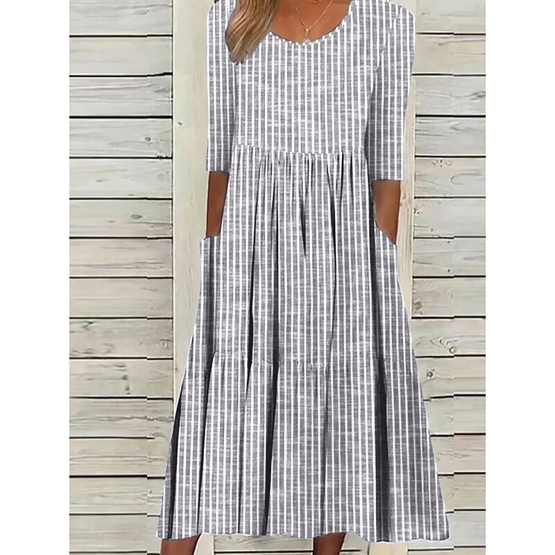 Women's Midi Dress Casual Dress A Line Dress Elegant Stylish Casual Vacation Daily Loose Fit Stripe Short Sleeve Crew Neck Gray Light Blue Summer Spring2