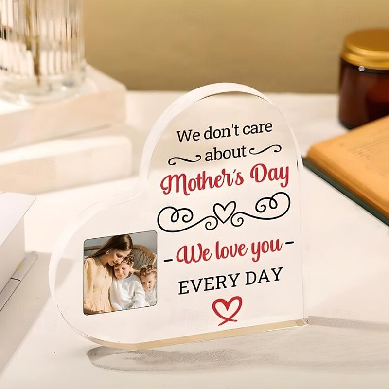 Personalized Heart Shaped Acrylic Photo Plaque Custom Best Gift for Mom Photo Gift for Mom, Table Decor, Shelf or Home Display3