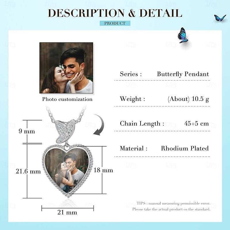 Personalized Heart Butterfly Necklace Custom Photo Gift for Her, Custom Pendant for Girlfriend Wife Mom, Heart Butterfly Jewelry for Mother's Day Valentine's Birthday Anniversary, Elegant and Versatile Accessory for Any Occasion2