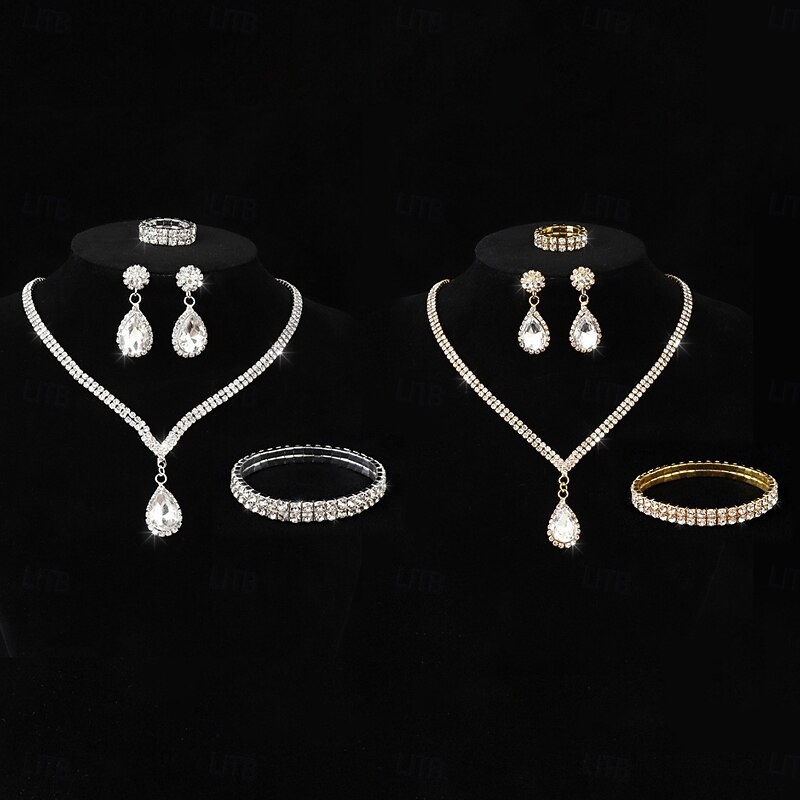 Bridal Jewelry Sets 1 set Imitation Diamond Alloy Rings 1 Necklace 1 Bracelet Earrings Women's Artistic Jewelry Set For Wedding Wedding Guest Party Evening Wear2
