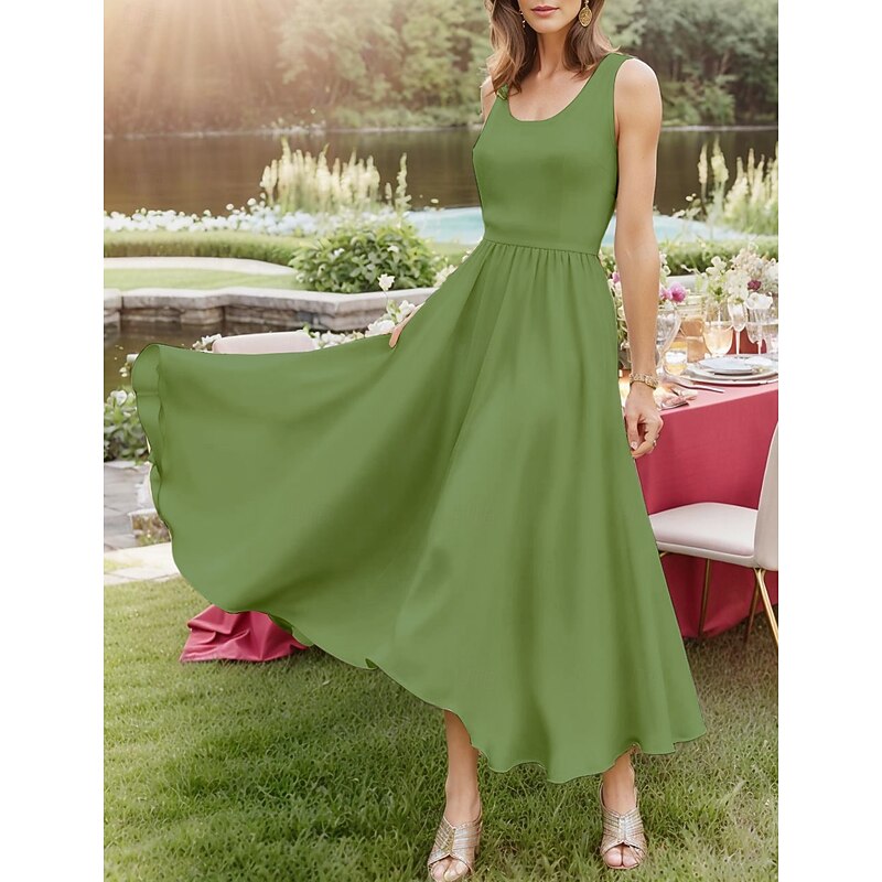 Women's Midi Dress Sundress A Line Dress Off The Shoulder Dress Vacation Casual Beach Outdoor Party Going out Regular Fit Solid Color Graphic Plain Sleeveless U Neck White Pink Wine Navy Blue Summer