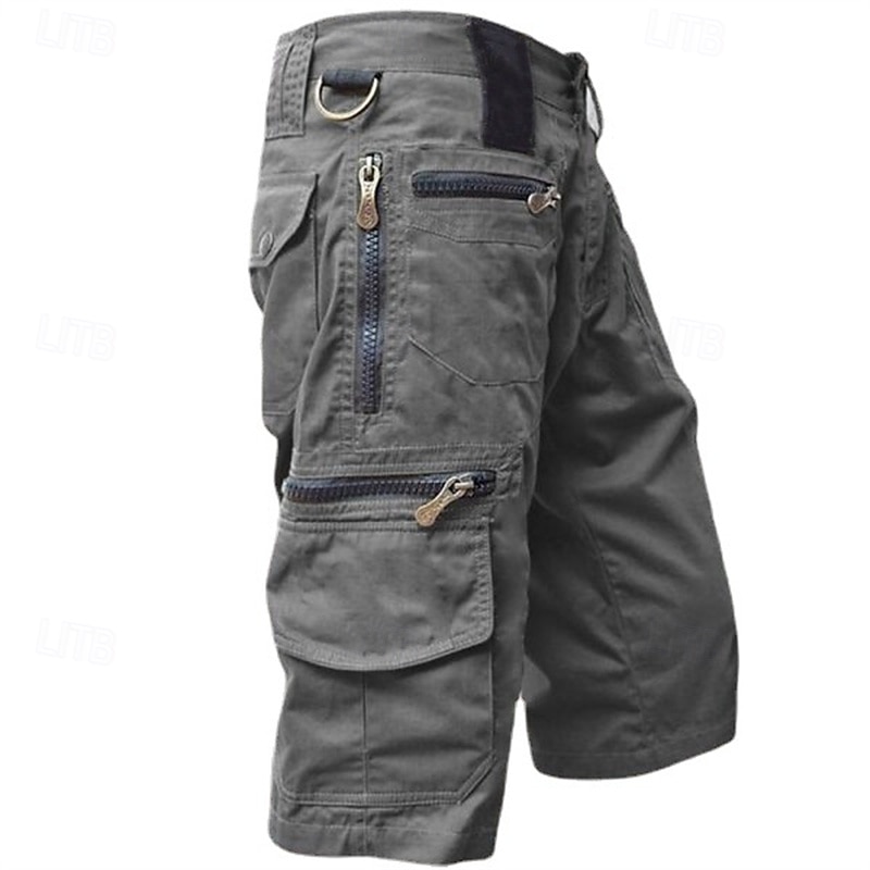 Men's Cargo Shorts Capri Pants Summer Shorts Zipper Pocket Multi Pocket Plain Comfort Wearable Calf-Length Outdoor Sport Daily Fashion Casual Black Light Green2