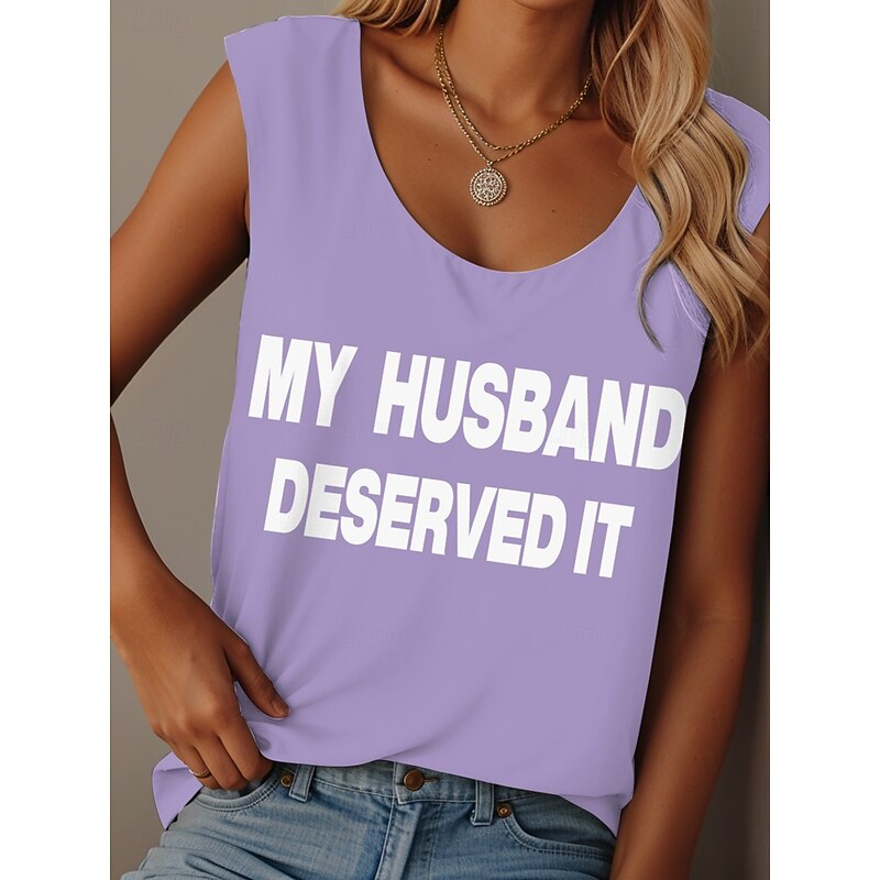 Women's Camisole Tank Top Graphic Letter Graffiti Vintage Tropical Stylish Sleeveless Crew Neck Scoop Neck Regular Tops Daily Print Black Pink Army Green Red Purple Summer Ridicule Husband3