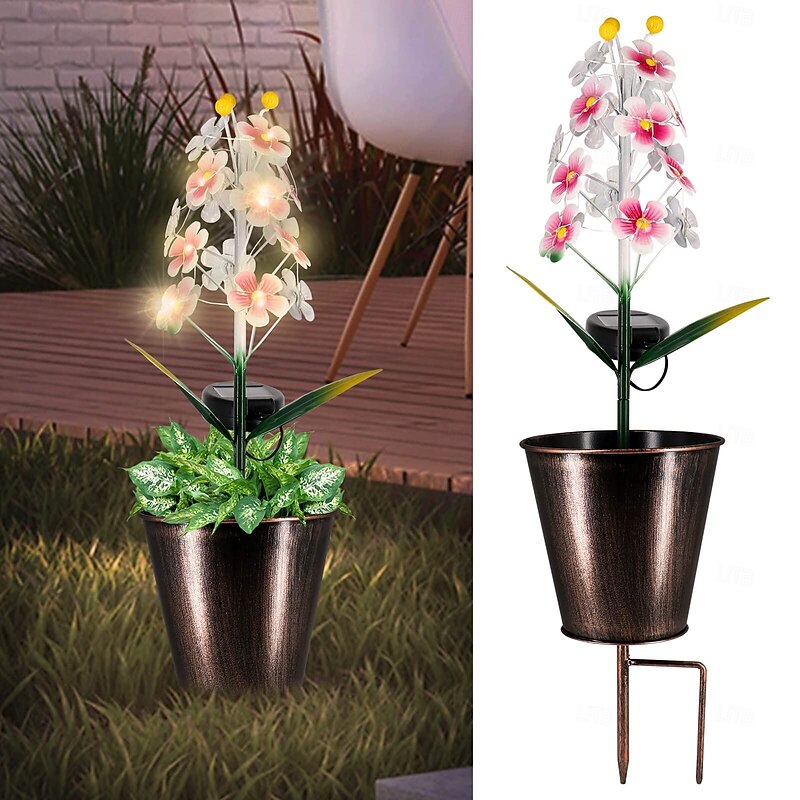 1 Pc Outdoor Solar Flower Lights Ground Light With Flower Pot, Courtyard Garden Lights , Lawn Path, Landscape Light, Atmosphere Decoration Light2