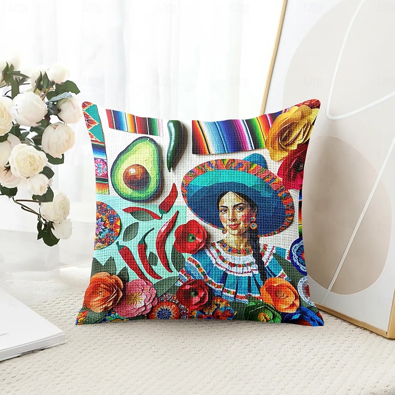 Cinco de Mayo Mexican Decorative Toss Pillows Cover 1PC Soft Square Couch Cushion Case Pillowcase for Bedroom Livingroom Sofa Chair4