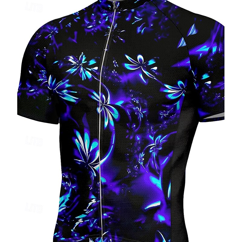 Men's Cycling Jersey Graphic Plants Floral Botanical Short Sleeve Bike Tee Tshirt Top with 3 Rear Pockets UV Resistant Quick Dry Front Zipper Reflective Strips Sports Royal Blue Clothing Apparel3