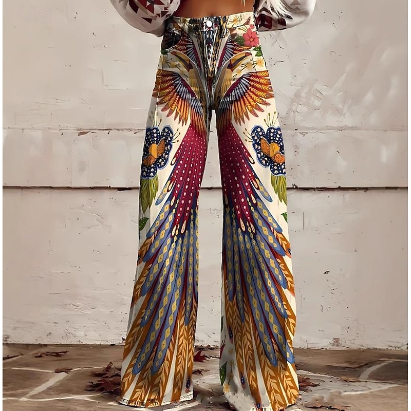 Women's Wide Leg Chinos Baggy Pants Fashion Streetwear Bohemian Full Length High Waist Floral Graphic Abstract Elastic Waistband Printing Comfy Soft Comfortable Micro-elastic Outdoor Vacation Street